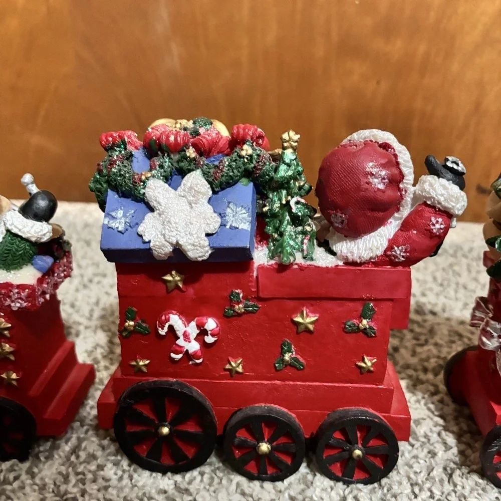 VTG Resin Christmas Train Set Santa Toys Children Presents Original Box